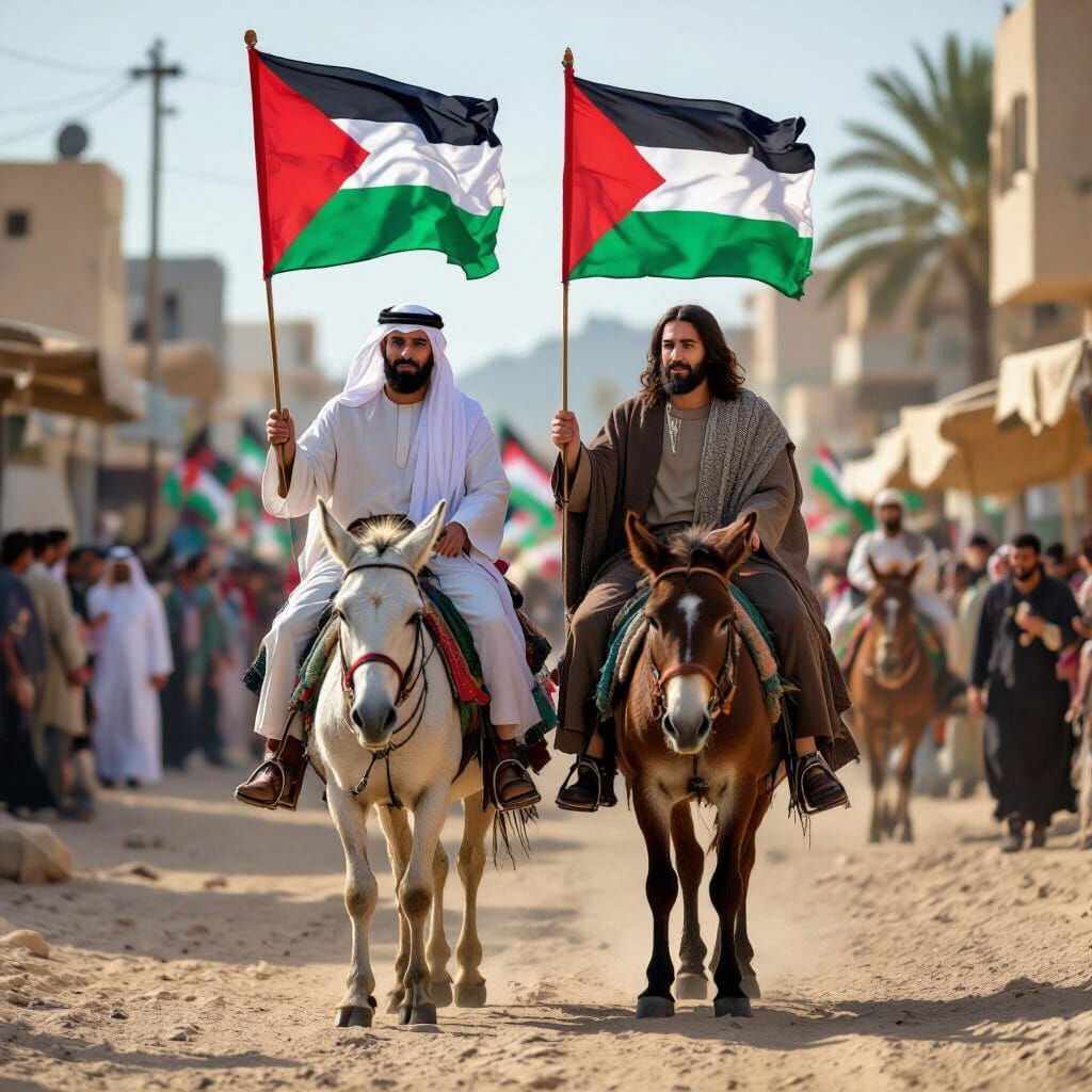 Mohammed and Jesus Ride Donkeys into Gaza with Palestinian F...