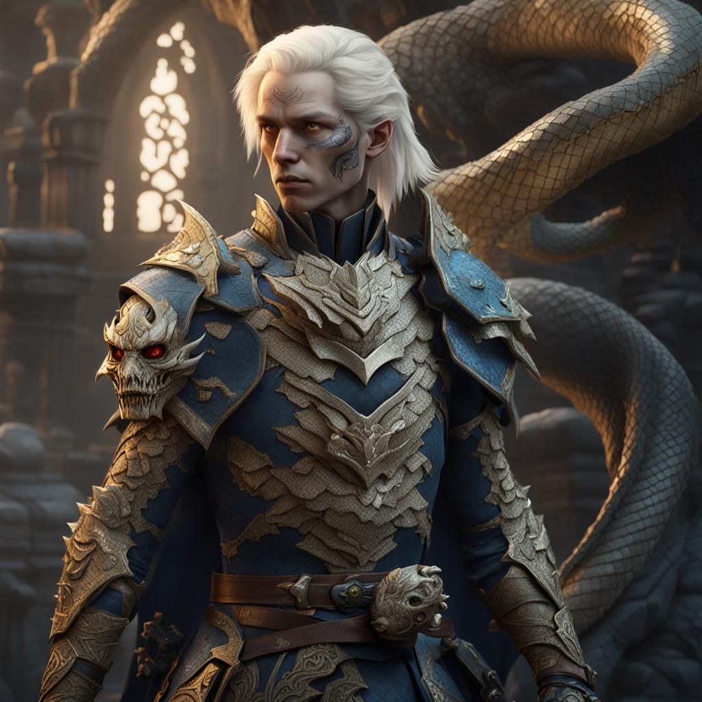 Albino Snake Person in Detailed Matte Painting