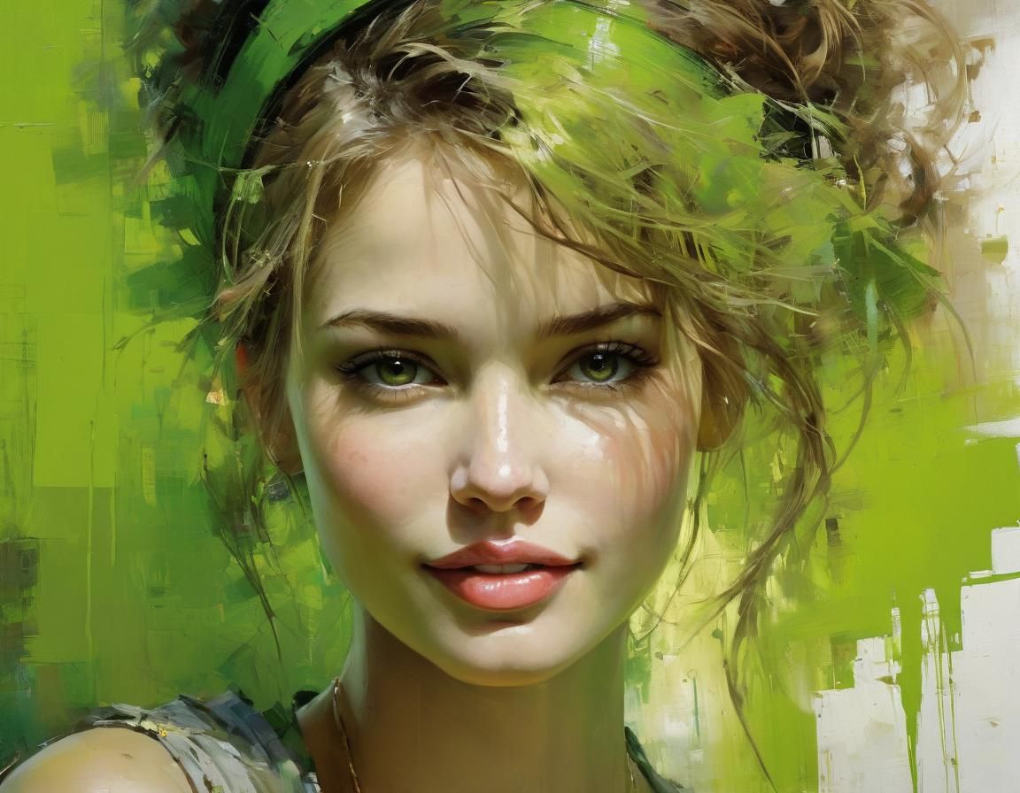 Lime Green Portrait of a Cheerful Couple