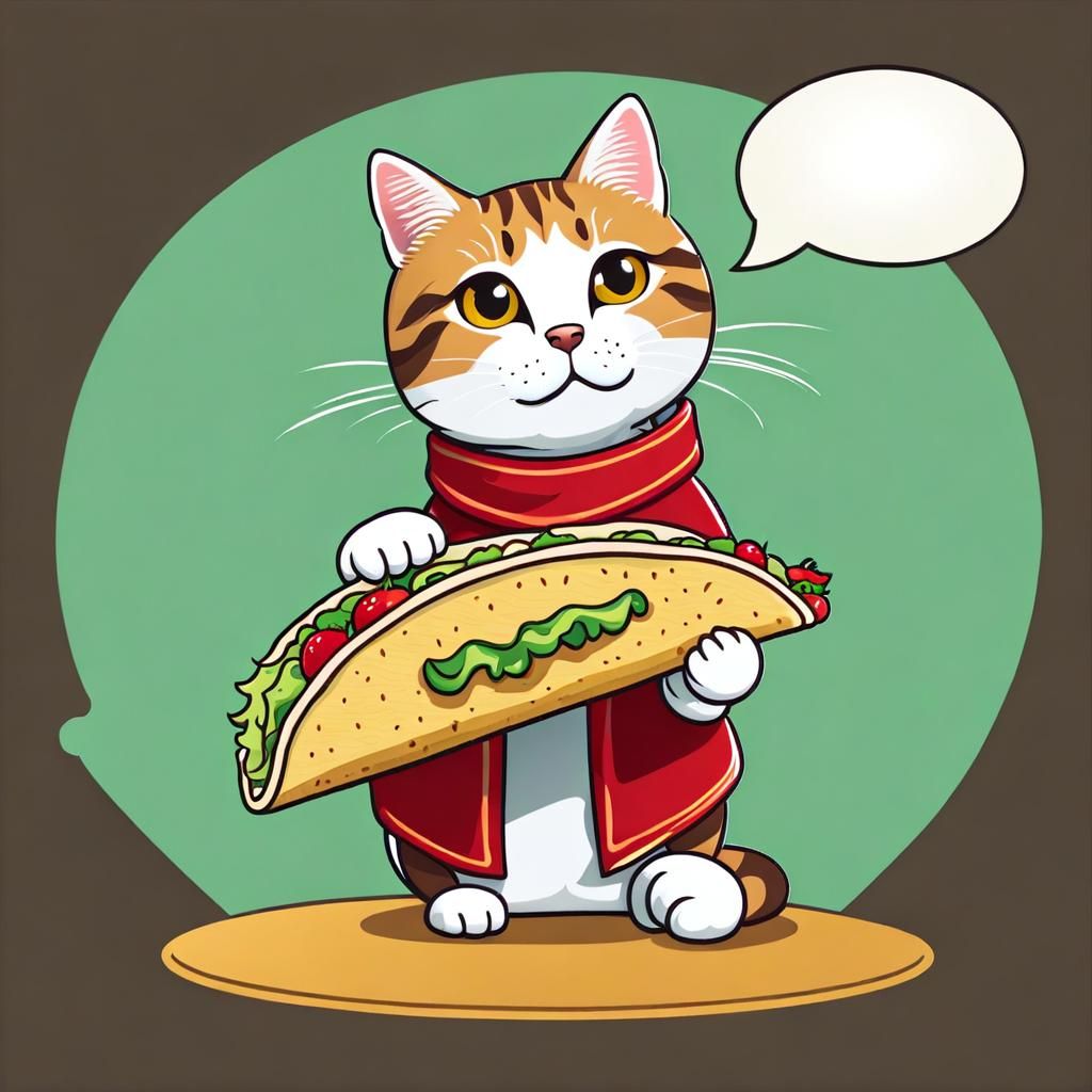 Cute Cat with Taco in Speech Bubble