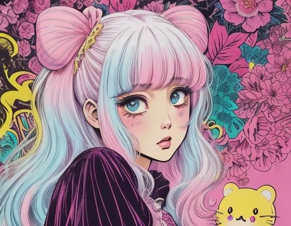 Kawaii Decora Dark Fantasy in Pastel Comic Style