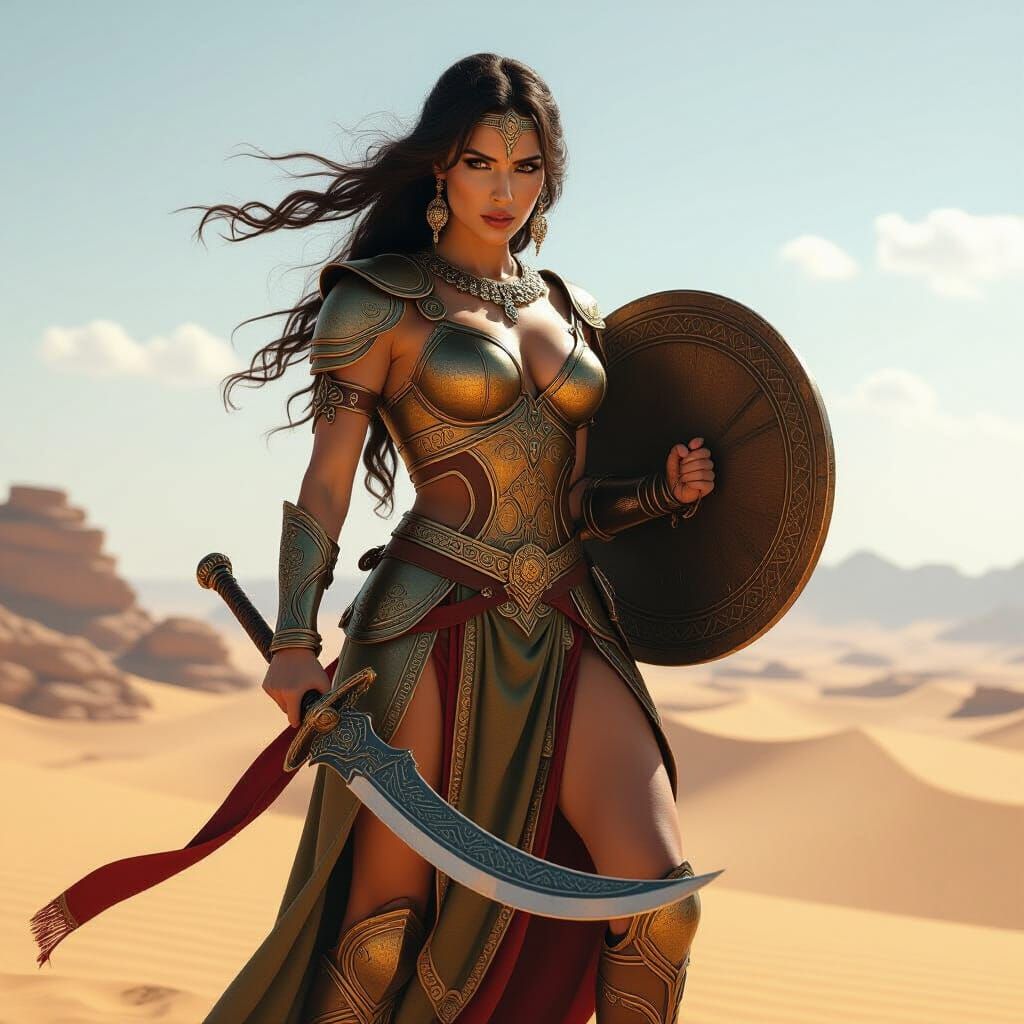 Immortal Persian Warrior on Desert Plateau