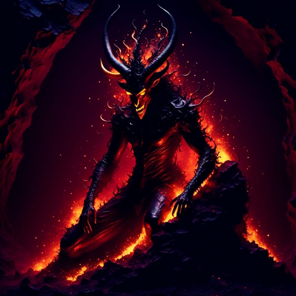 Fiery Demon Ascending from Dark Cave