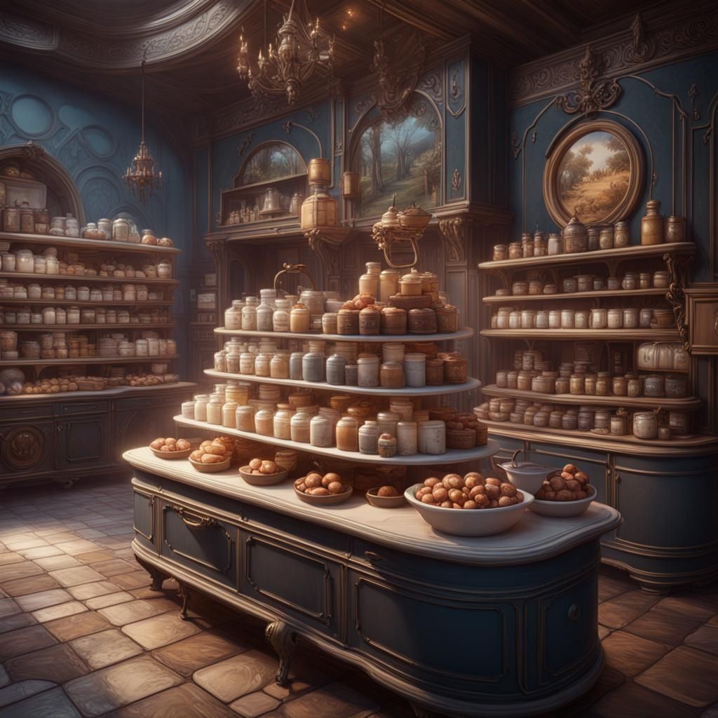 Fantastical Shopping Scene in Detailed Matte Painting