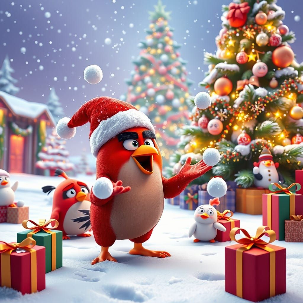 Joyful Angry Bird's Christmas Wonderland in Vibrant Holiday...