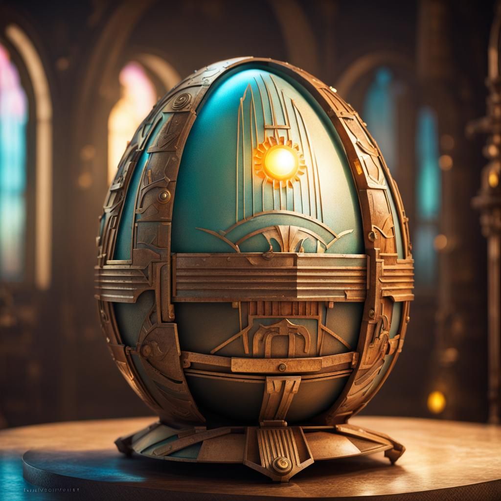 High Fantasy Solarpunk Easter Egg, Art Deco Style