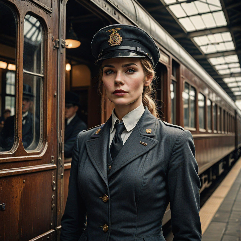 Vintage Train Conductor in Timeless Hyperrealistic Photograp...