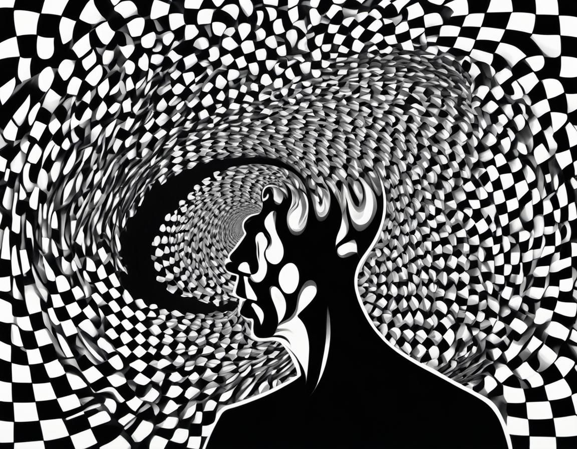 Distressed Silhouette in Op Art Vortex