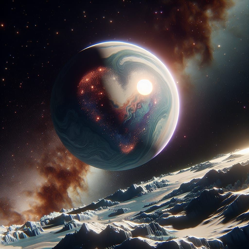 Heart-Shaped Planet with Nebulae in Space