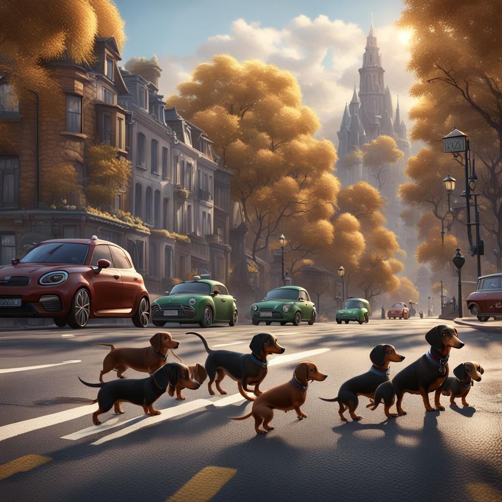Dachshund Family Teaches Patience in Detailed Matte Painting