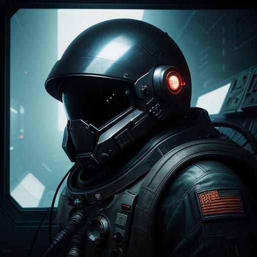 Futuristic Astronaut Faces the Unknown in a Dystopian Spacec...