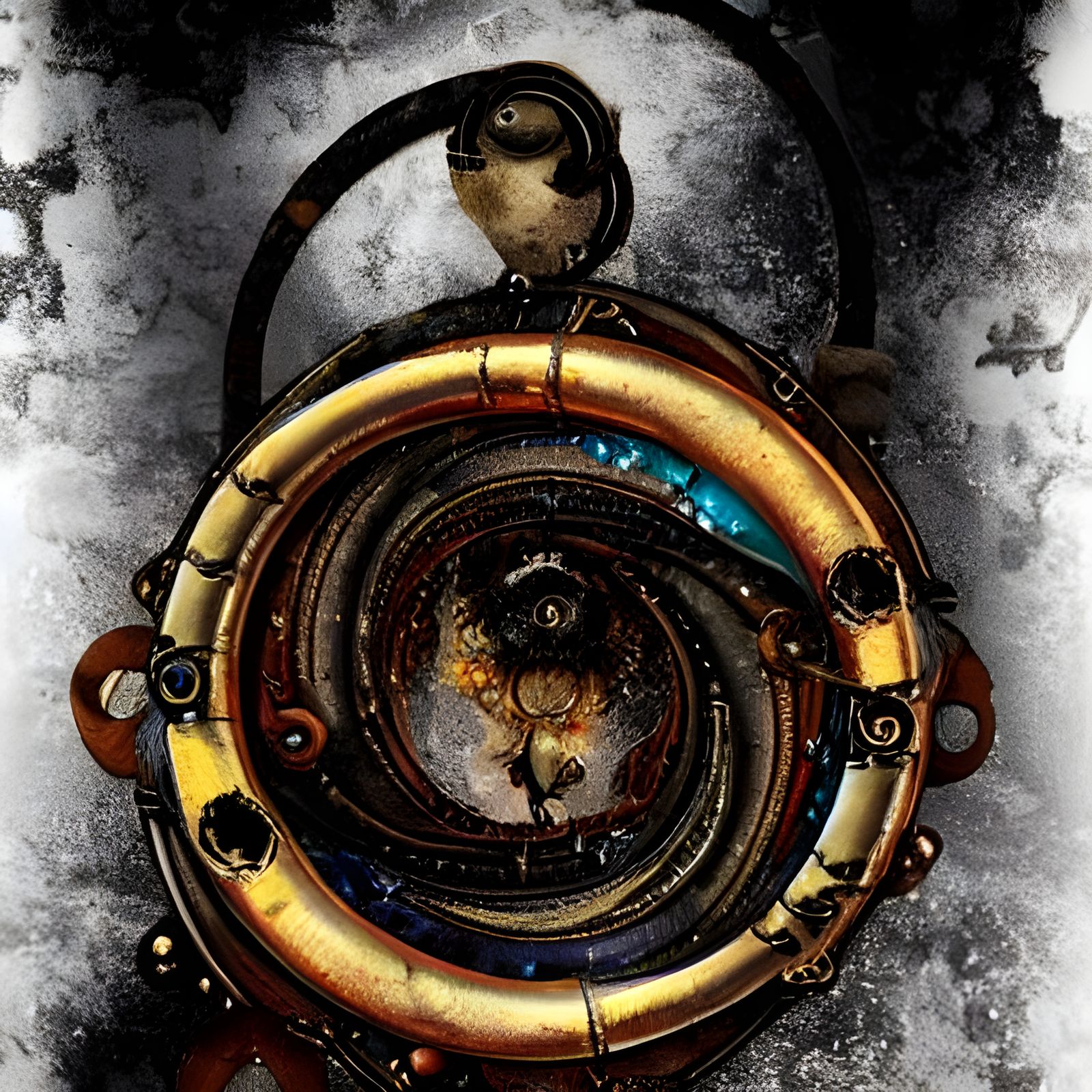 Steampunk Ouroboros in Dystopian Gothic Folk Art
