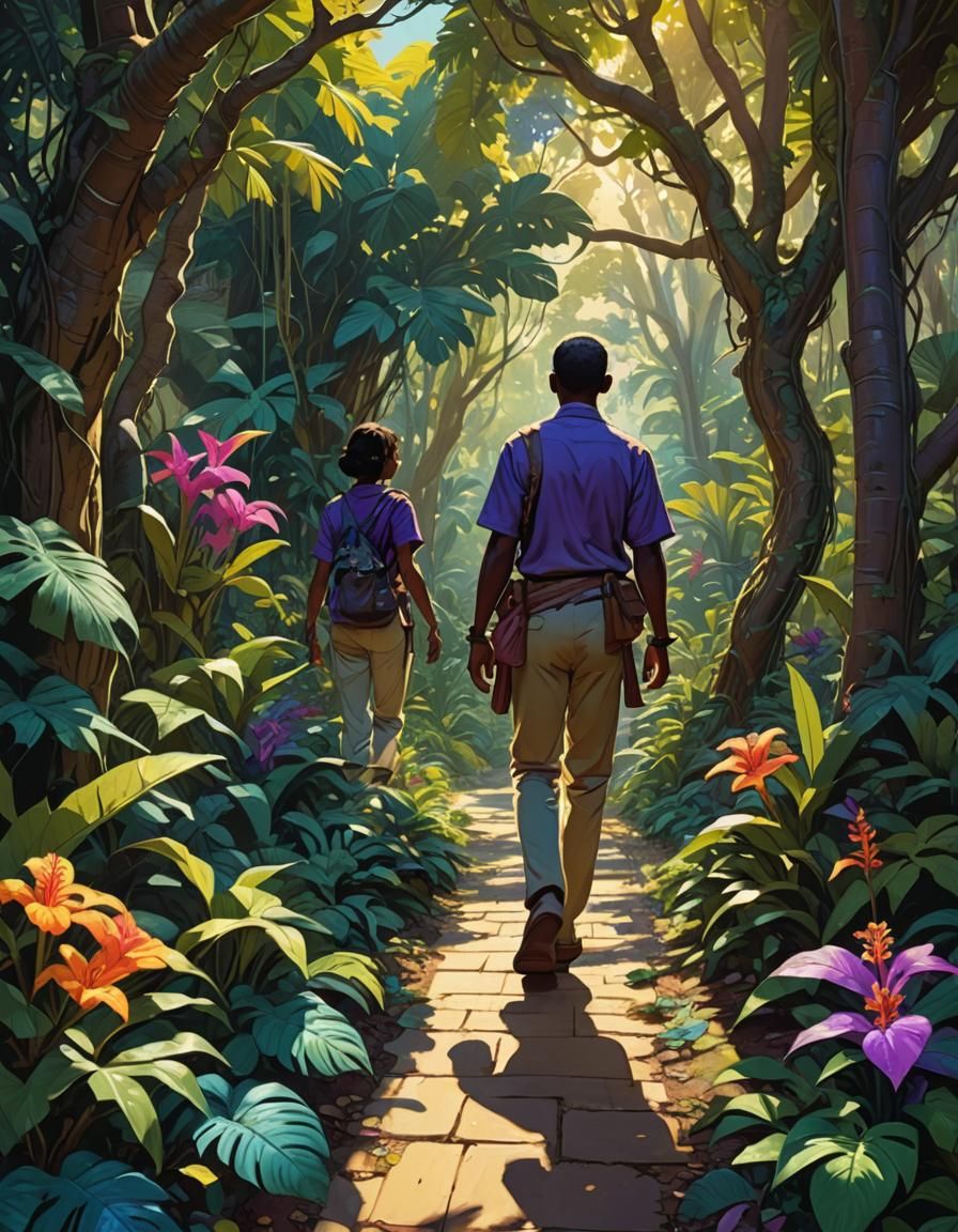 Lush Tropical Path Concept Art Inspired by Moebius