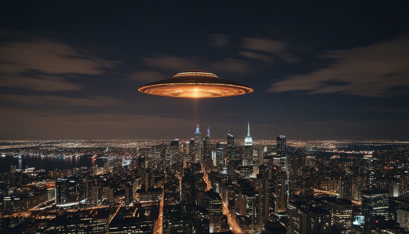 Massive UFO Over Toronto At Night, Cinematic Film Still