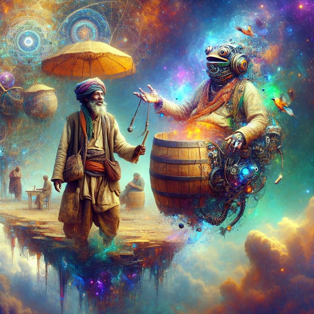 Hobo Wearing a Barrel and Suspenders Using Telepathy to Swit...