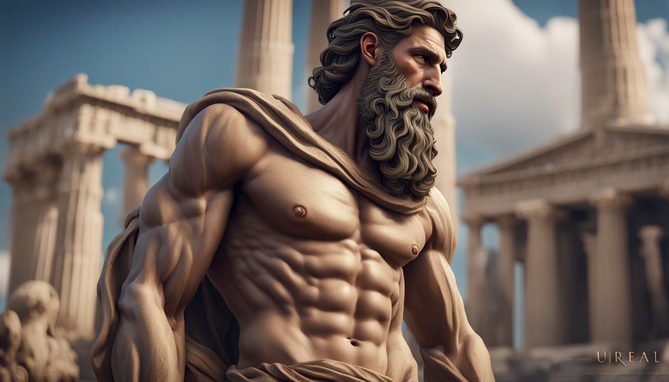 Detailed Greek Sculpture in Ancient Setting