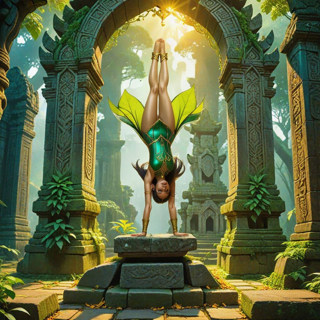 Vietnamese Elf Handstand in Ancient Temple, Comic Art