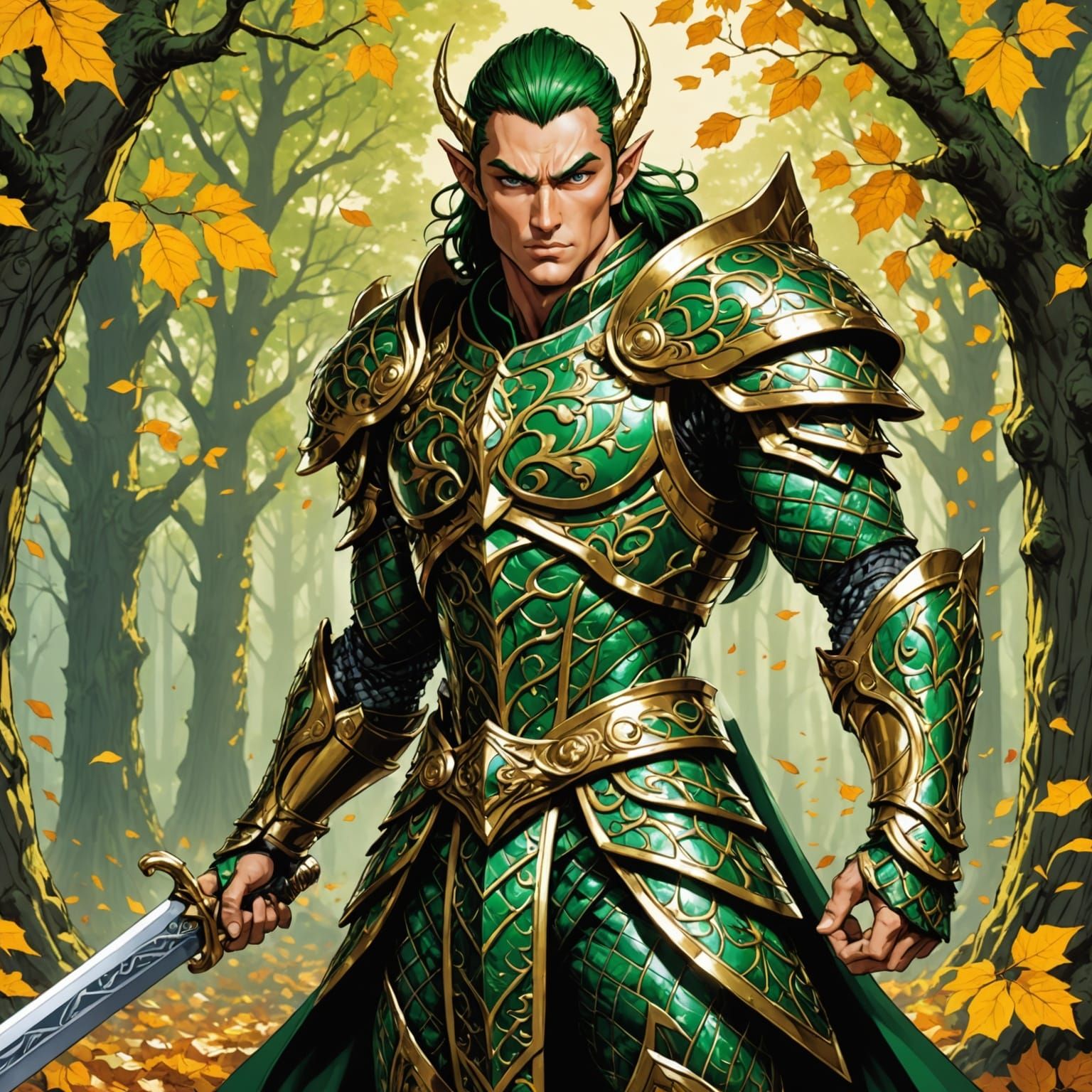 Elven Warrior in Ornate Armor, Jojo's Bizarre Adventure Styl...