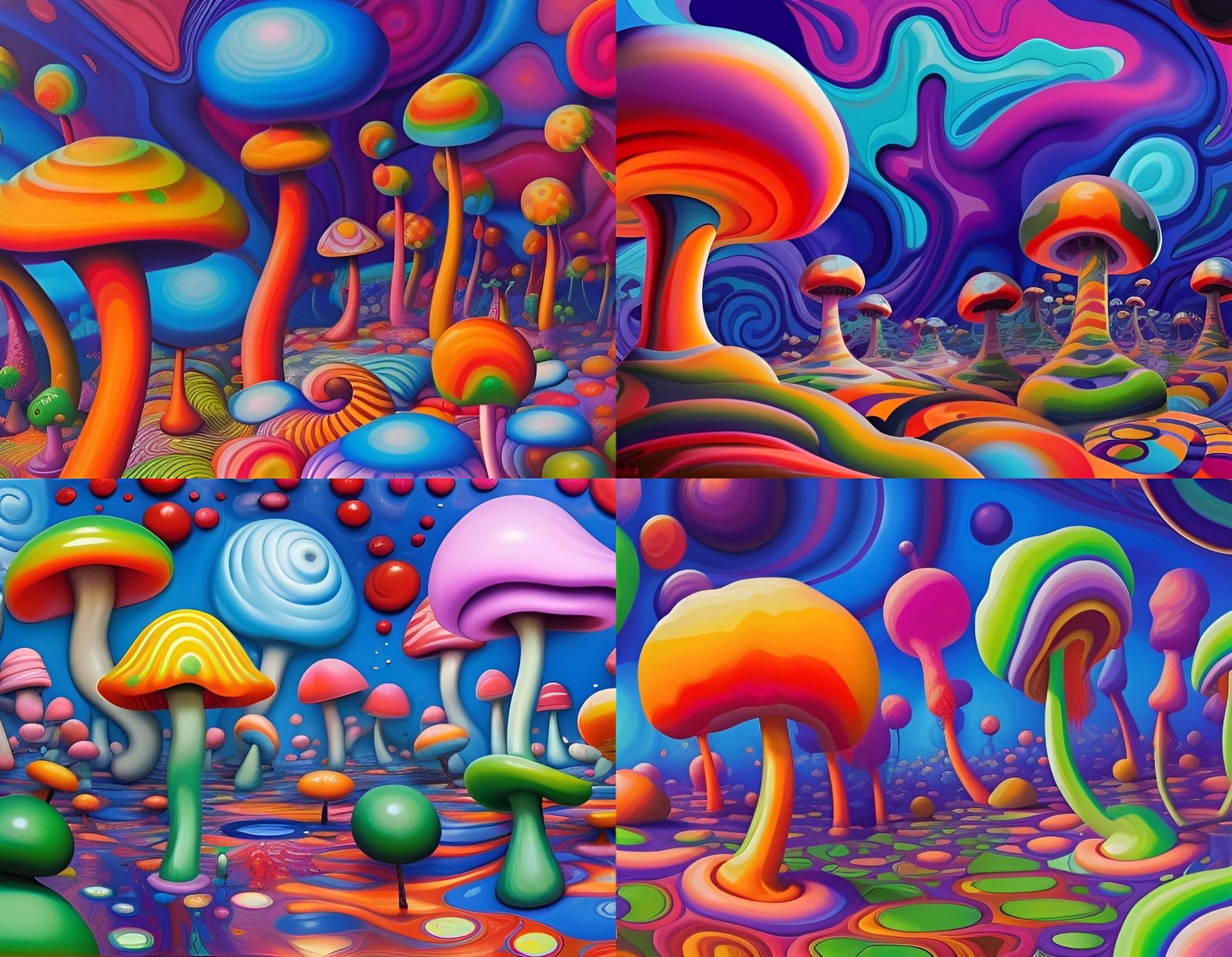 Psychedelic Candyland Mushroom Wonderland as Impasto Paintin...