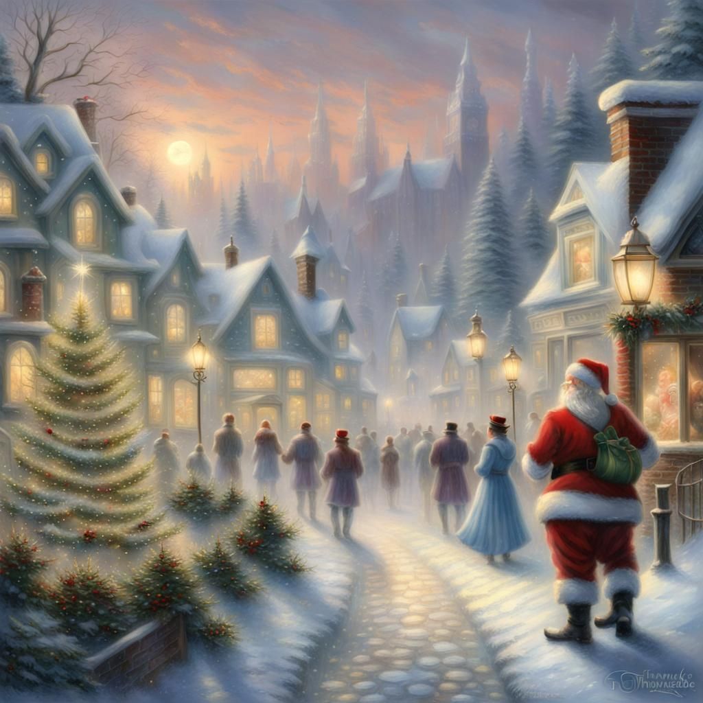 Ethereal Christmas Scene: Santa's Arrival
