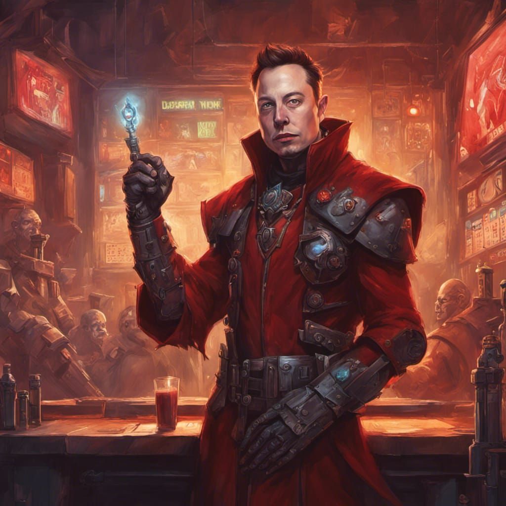 Cyberpunk Tech Priest with Cybernetic Arms in Bar