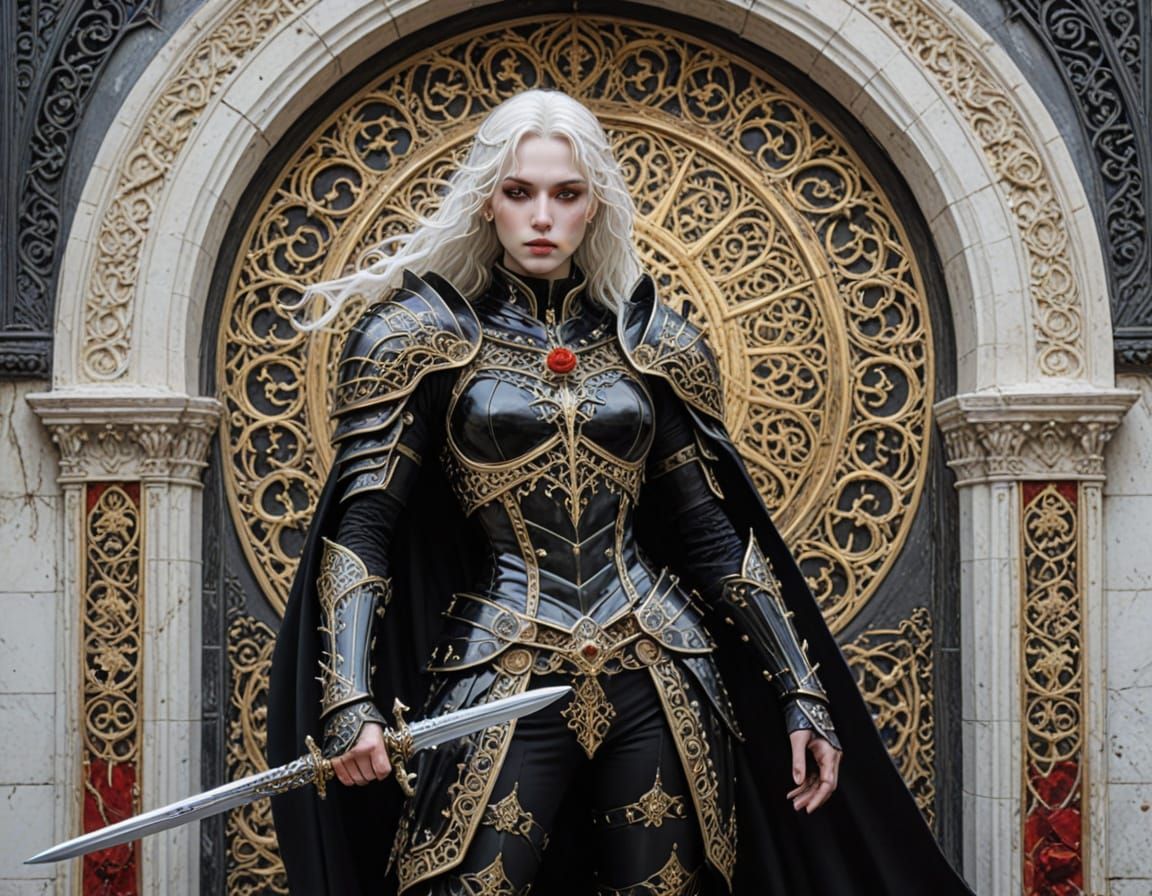 Gothic Albino Warrior in Starry Night Watercolour