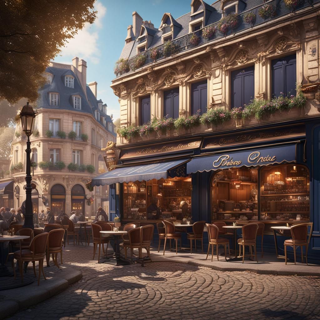 Pain au Chocolat at French Cafe, Detailed Matte Painting