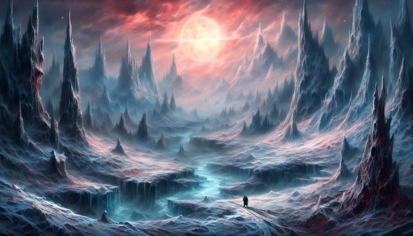 Icy Cosmic Landscape in Gothic Fantasy Style