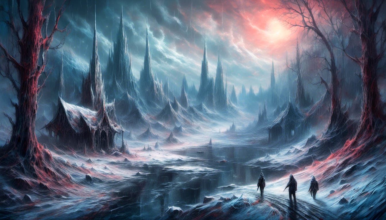 Icy Cosmic Landscape in Macabre Style
