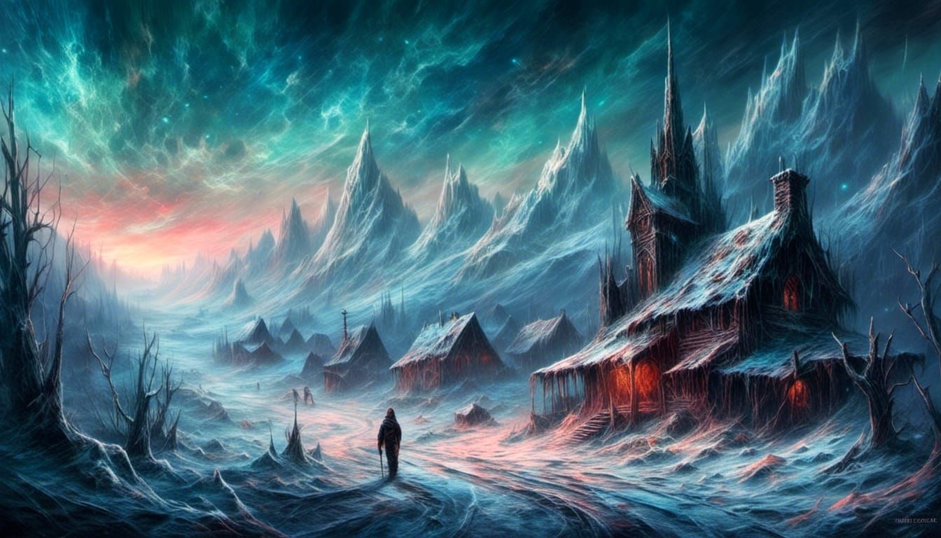 Icy Cosmic Landscape in Dark Fantasy Style
