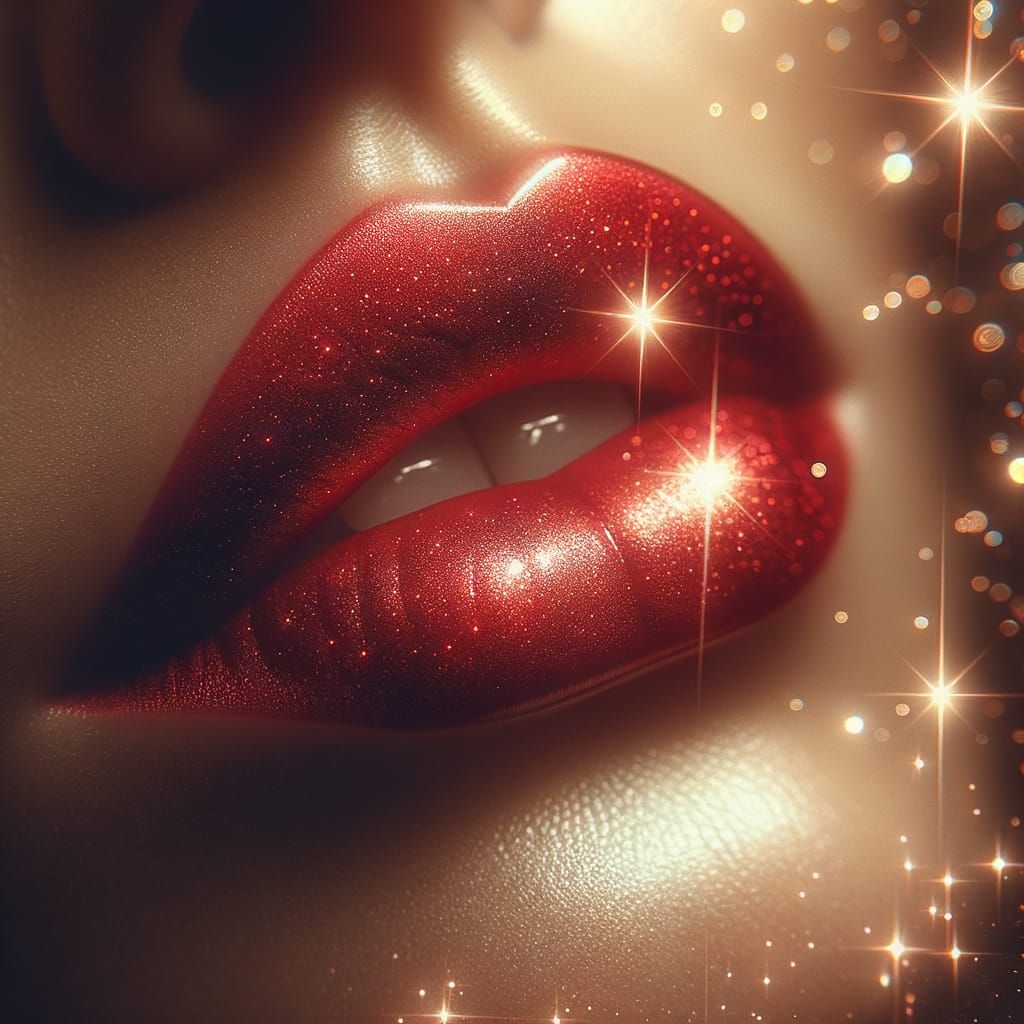 Enchanted Red Lips in Surreal Shimmer