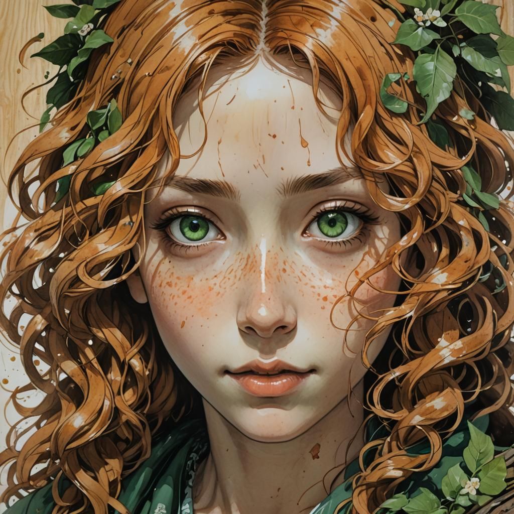 Smiling Girl Portrait in Watercolor Style