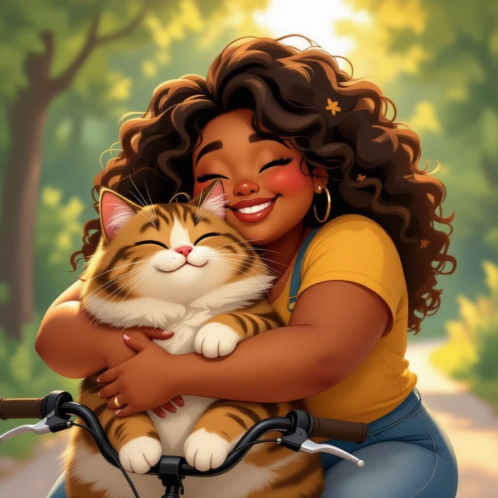 Girl Hugging Cat in Pixar-Inspired Animation