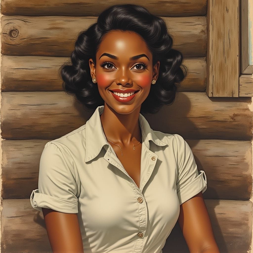 Warm 1940s Watercolor Portrait of a Young Woman