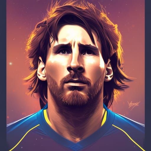 Cosmic Lionel Messi Portrait in Hyperdetailed Style