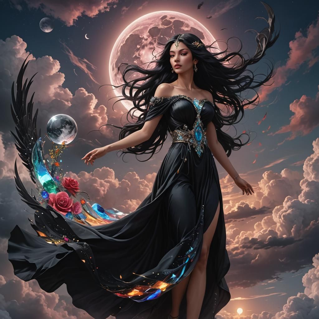 Winged Goddess with Crystal Orb, Fantasy Art