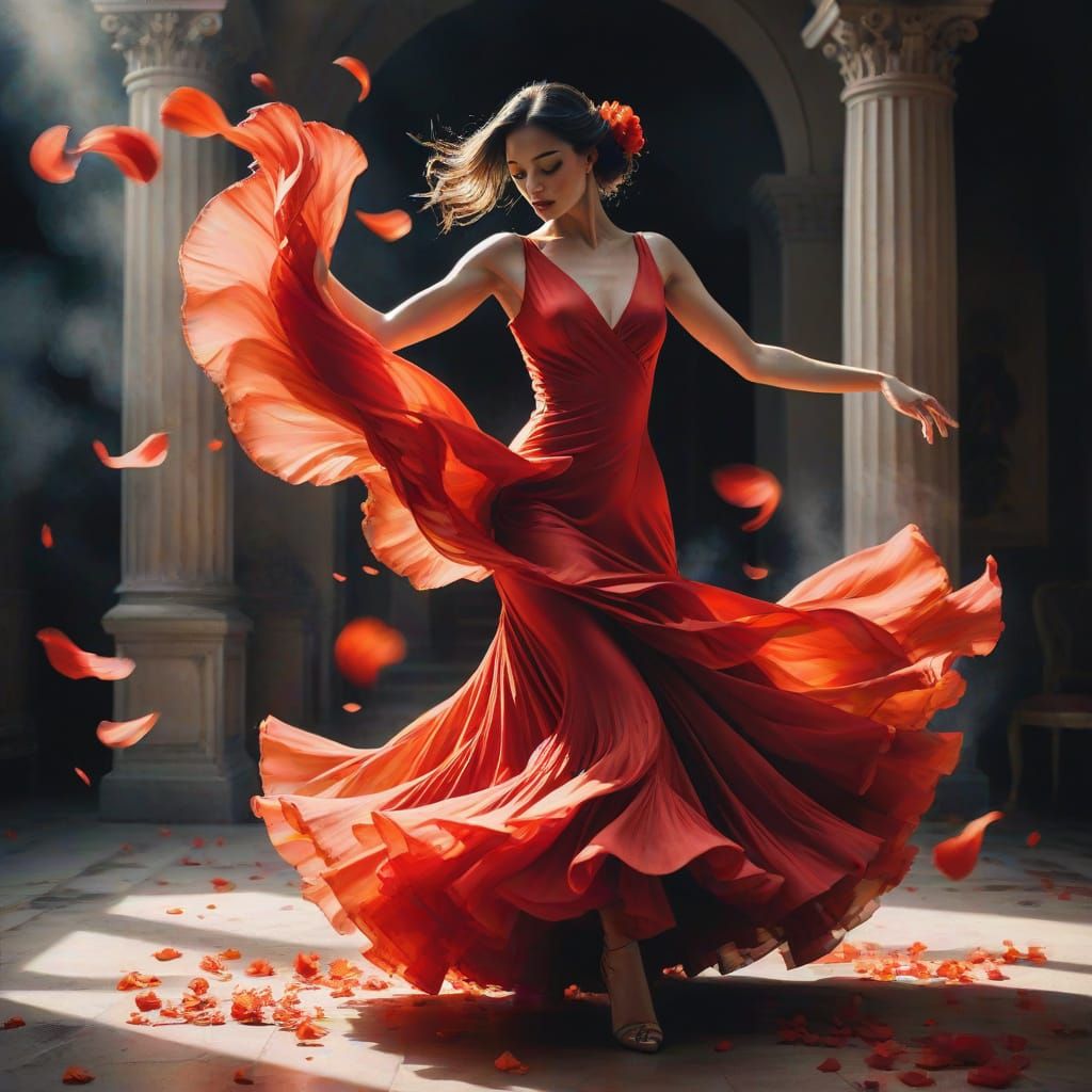 Flamenco Dancer in Watercolor with Dramatic Lighting