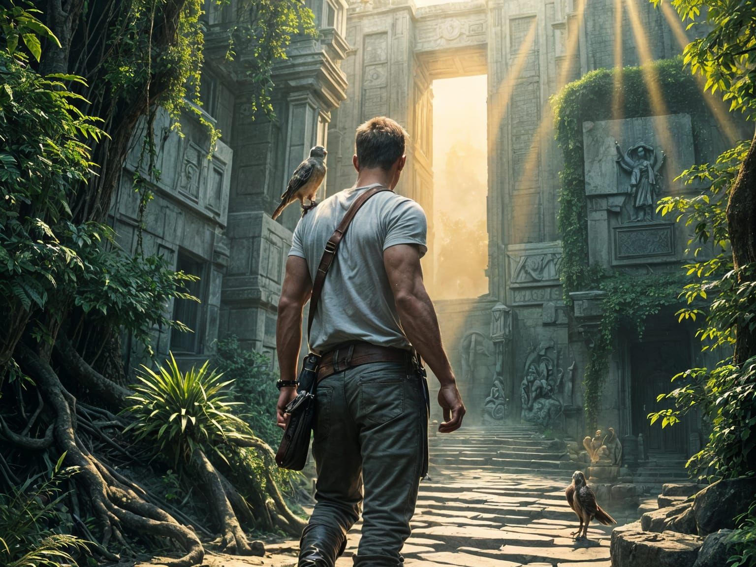 Majestic Jungle Temple Scene in Royo and Gurney Style