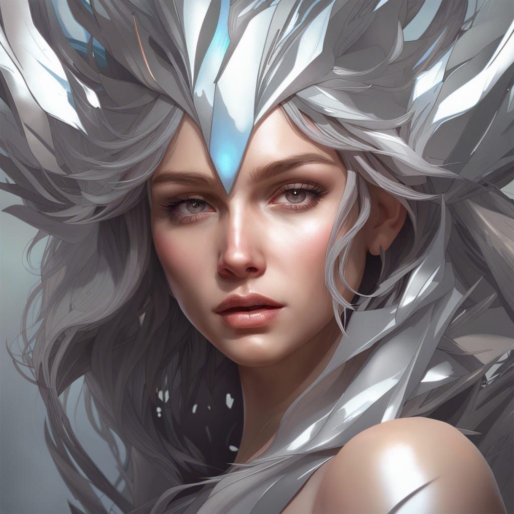 Hyperdetailed Silver Portrait in Art Nouveau Style