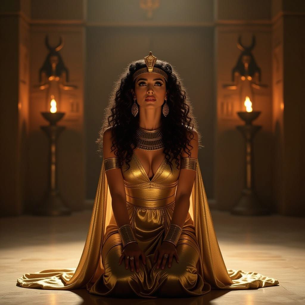 Egyptian Queen in Devotion: A Cinematic Still