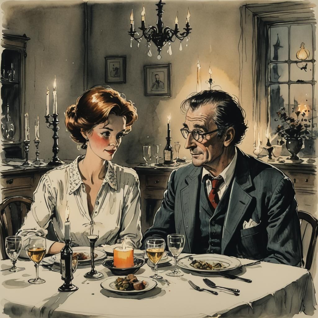 Romantic Dinner Illustration in Caricature Style