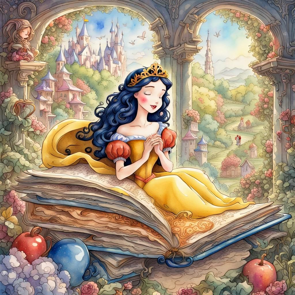 Fairytale Characters Emerge from Book in Watercolor