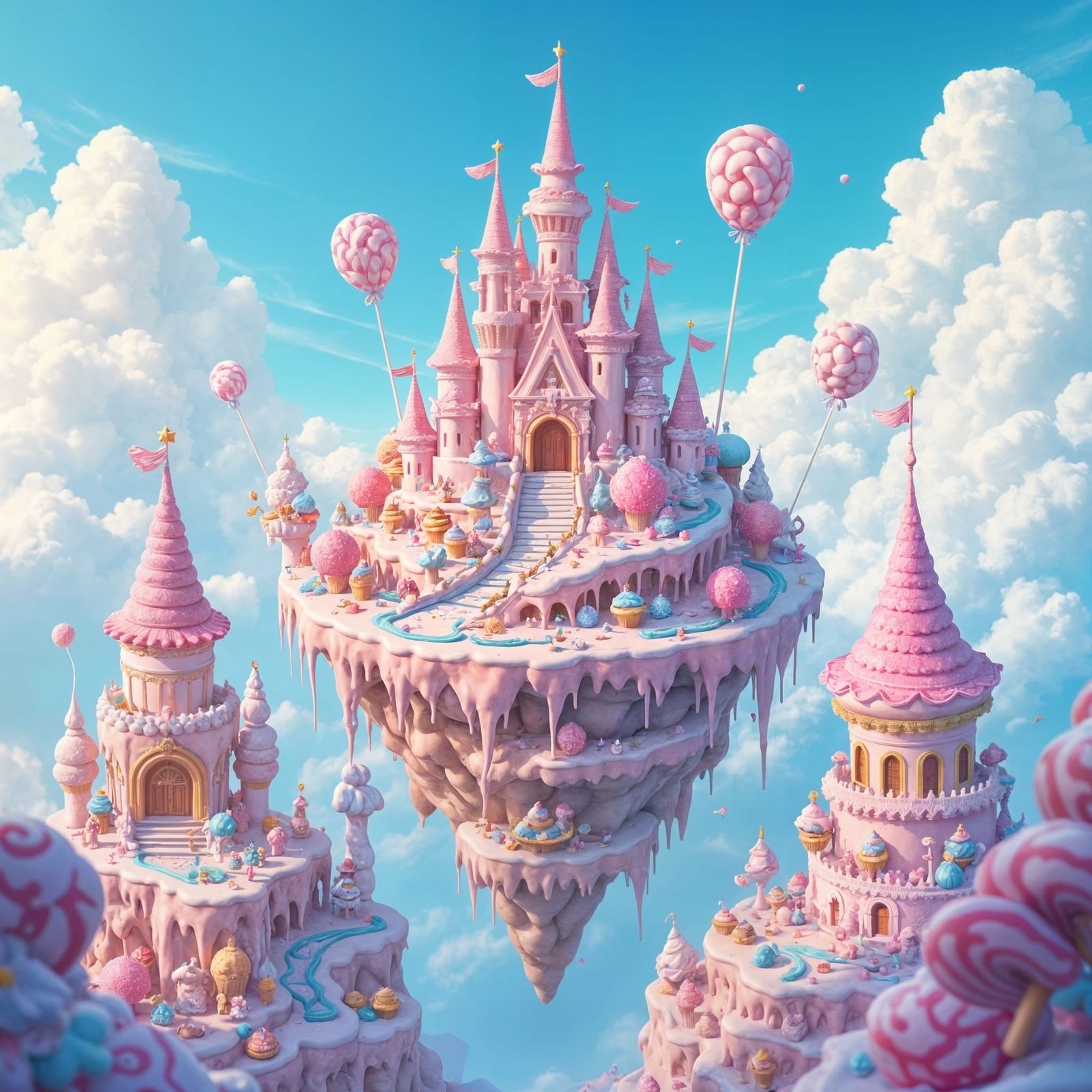 Floating Candy Kingdom in Whimsical Digital Illustration