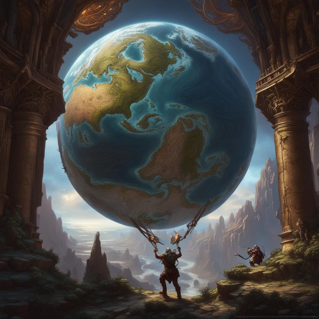 Atlas Carrying Earth in Dark Fantasy Art