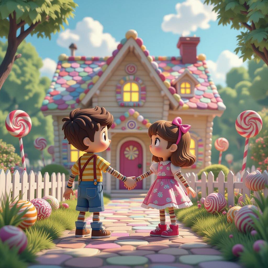 Stick Figures Hold Hands Before Candy House