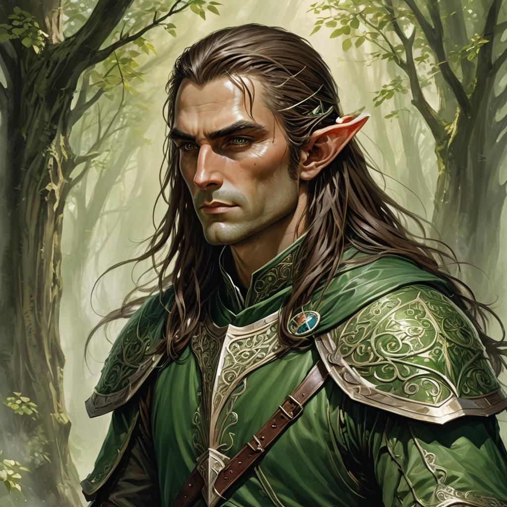 High Elf Noble in Moonlit Renaissance Courtyard