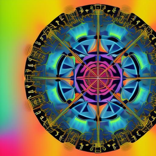 Colorful Fractal Compass in Pop Art Style