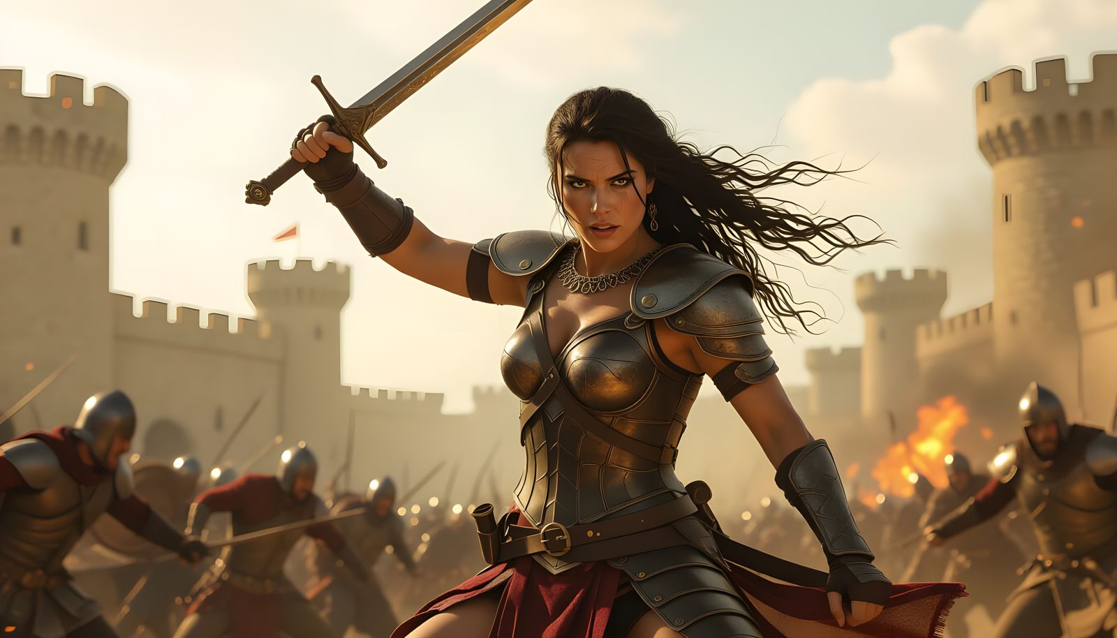 Epic Fantasy Warrior in Castle Siege