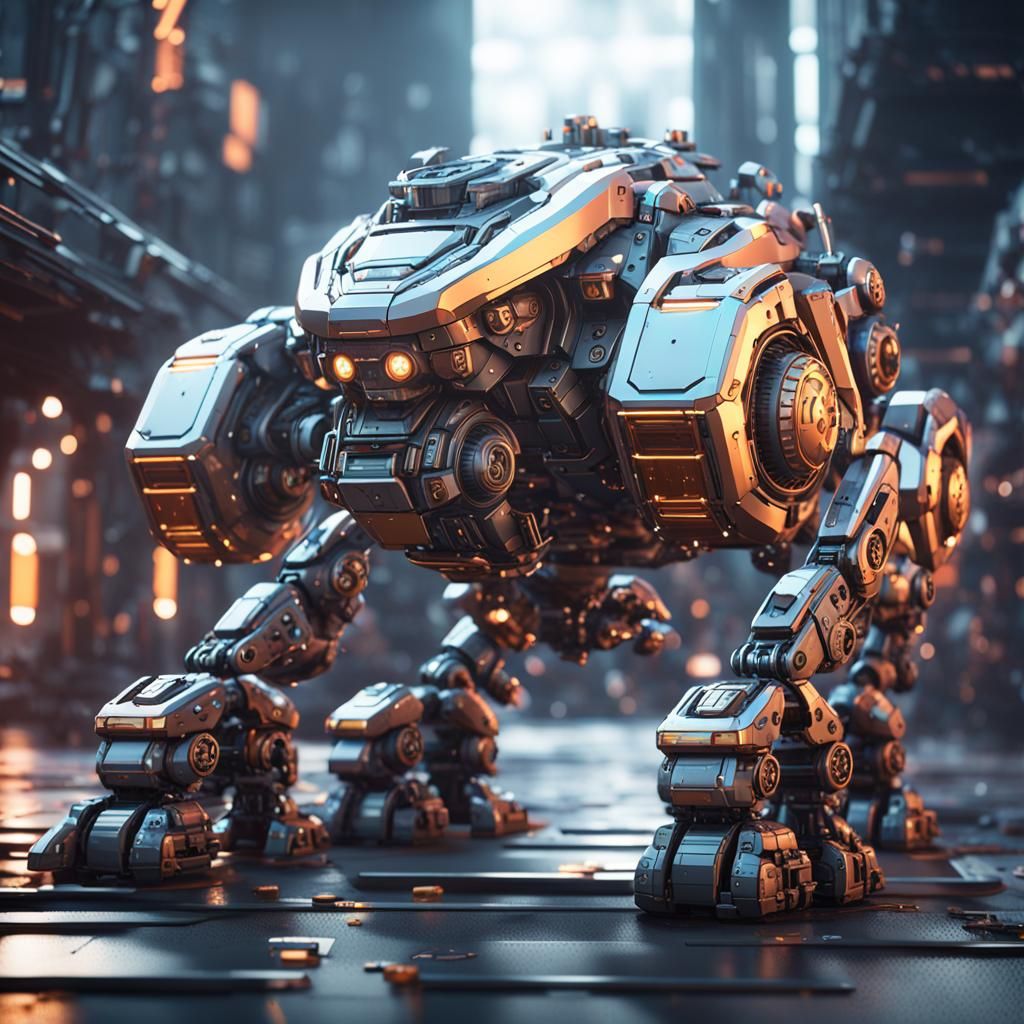 Cute Robot with Intricate Mech Details in Sci-Fi Style