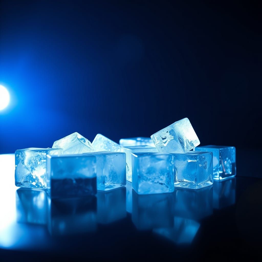 Sleek, Futuristic Still Life with Glowing Ice Cubes